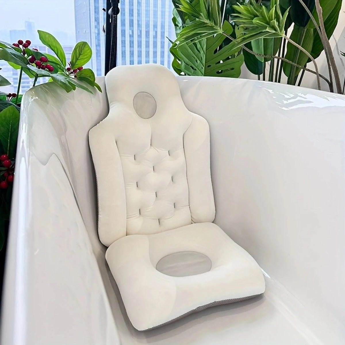 Float full-body bath pillow in a bathtub