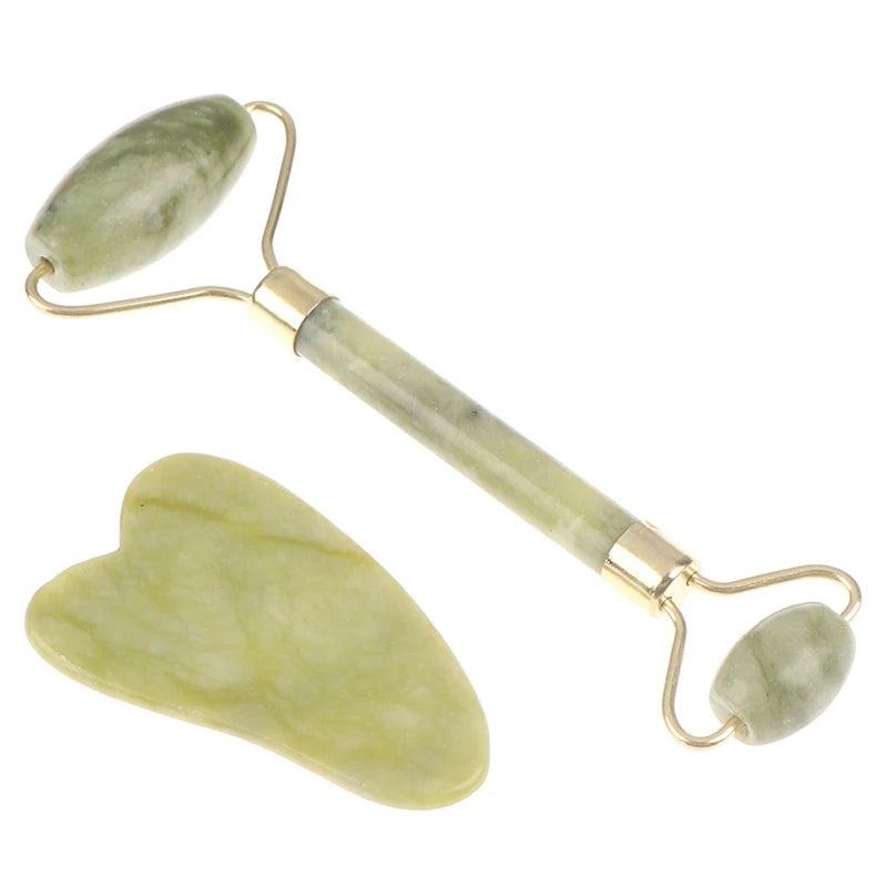 Jade roller and gua sha facial massage tools