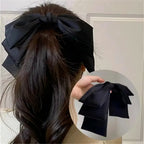 Bow oversized satin hair clip, black